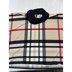 Michael Tyler Heritage Plaid Cowl Neck Cape Poncho Sand Black Red Womens Large